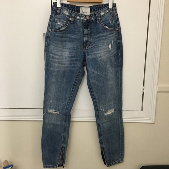 ONE Teaspoon Blue High Waist Freebird Distressed Zip Ankle Skinny Jeans - Picture 3 of 12